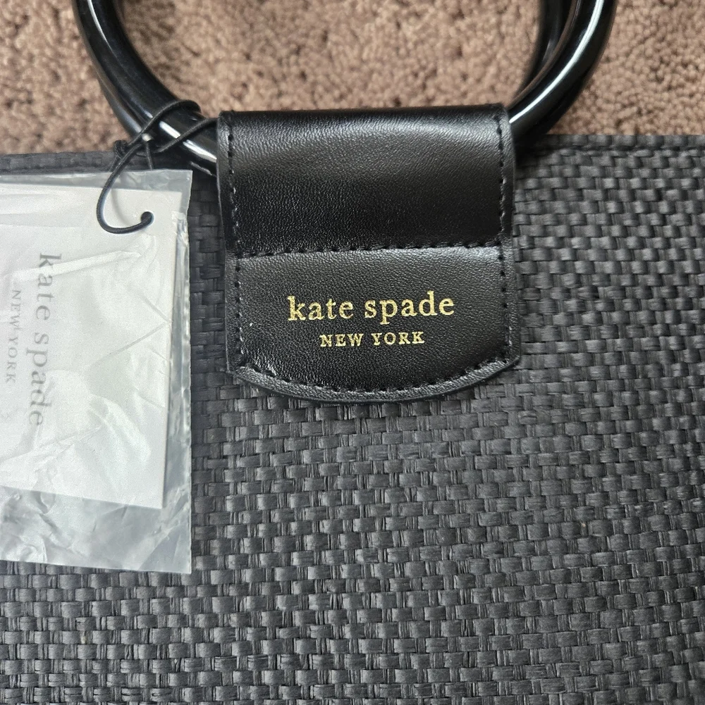 Kate Spade Black Woven Tote With Bangle Ring Handles - Picture 3 of 4